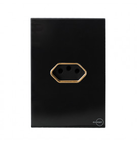 Conjunto Tomada horizontal 20a 4x2 - Novara Glass Preto Brilhante Gold